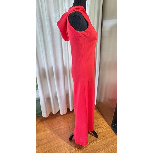 Vintage 1960s maxi dress, warm cherry red, Mod minimalist, hooded gown - Picture 8 of 9